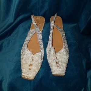 White Satin beaded Flats